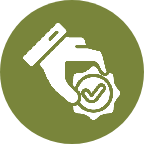 Hand holding a seal icon